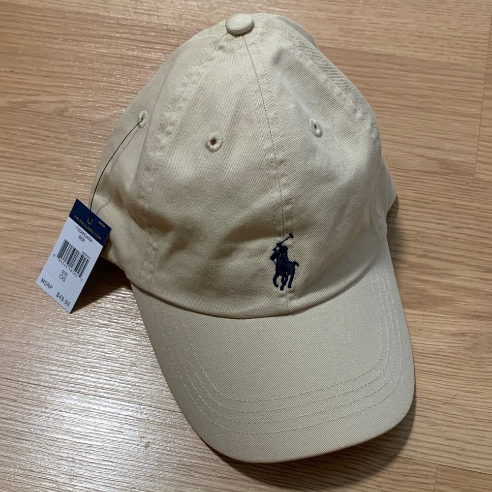 Polo by Ralph Lauren Tan Baseball Cap with Navy Pony